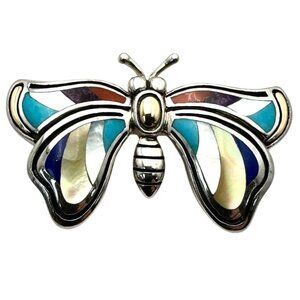 Eric Grossbardt 18K Gold Sterling Silver Multi Color Butterfly Brooch Pin Rare